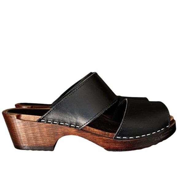 Black Leather Women's Sandals - Picture 1 of 5